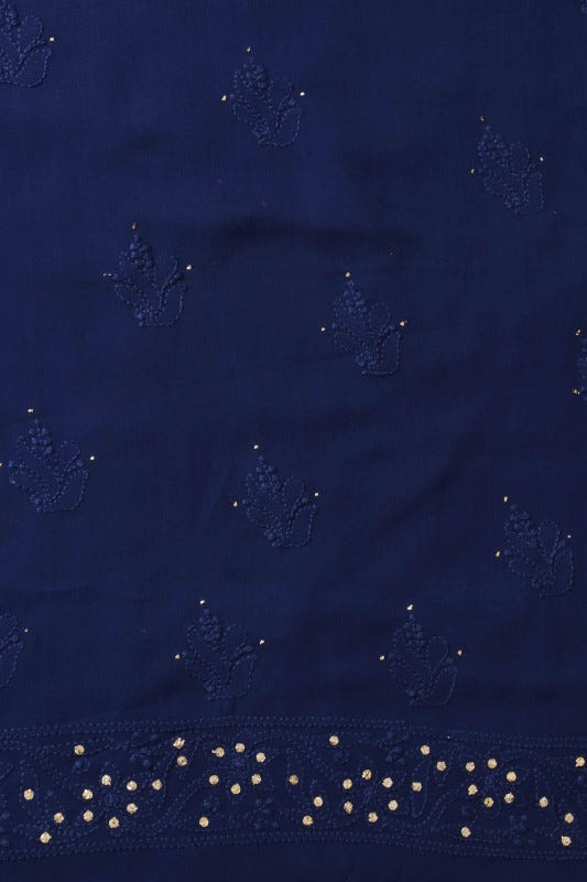 Ada Hand Embroidered Navy Blue Georgette Lucknowi Chikan Unstitched Kurta Dupatta Set With Muqaish Work- A611942