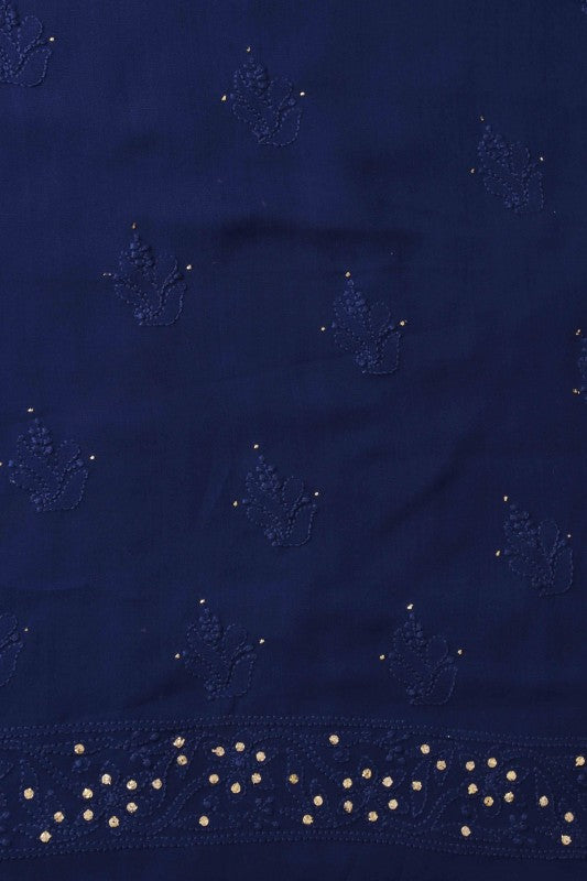 Ada Hand Embroidered Navy Blue Georgette Lucknowi Chikan Unstitched Kurta Dupatta Set With Muqaish Work- A611942
