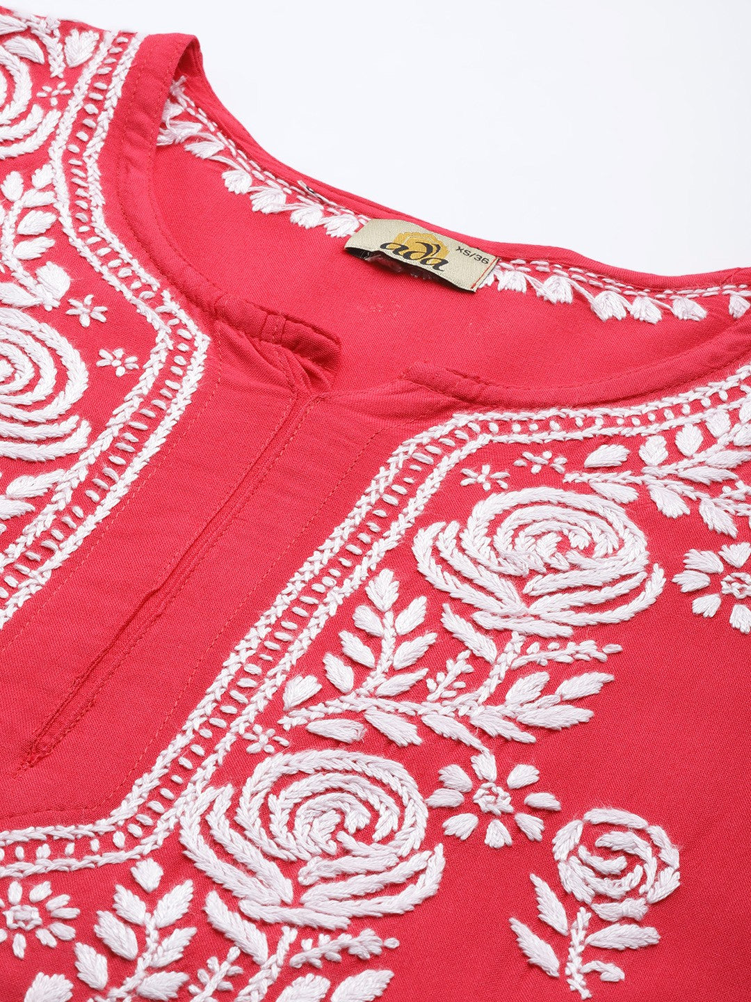 Ada Hand Embroidered Carrot Pink Rayon Lucknowi Chikankari Straight Kurta A411431