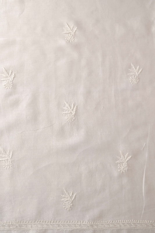 Ada Hand Embroidered Off White Chanderi Lucknowi Chikan Unstitched Kurta Dupatta–A610362