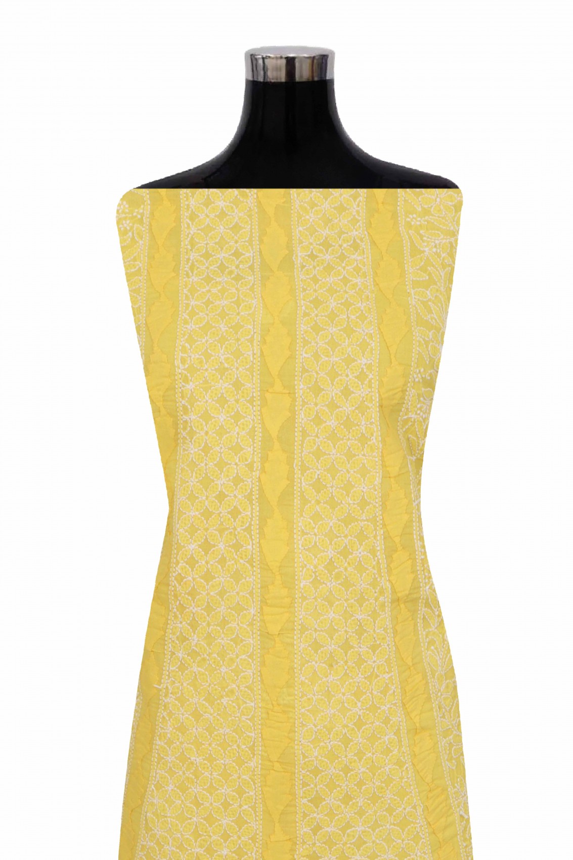 Ada Hand Embroidered Yellow Cotton Lucknowi Chikankari Unstitched Suit Piece 01A285115