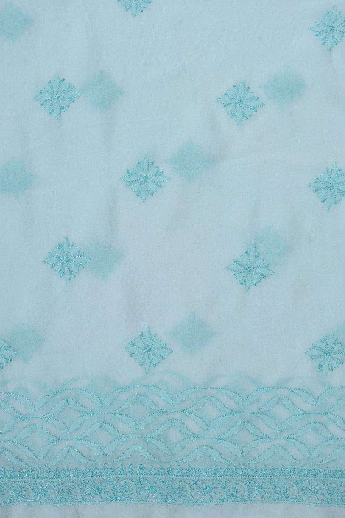 Ada Hand Embroidered Sea Green Georgette Lucknowi Chikankari Unstitched Kurta Dupatta Set A525503