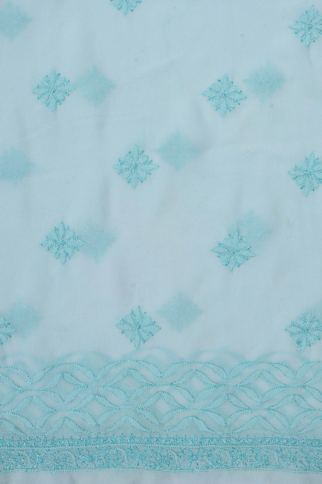 Ada Hand Embroidered Sea Green Georgette Lucknowi Chikankari Unstitched Kurta Dupatta Set A525503