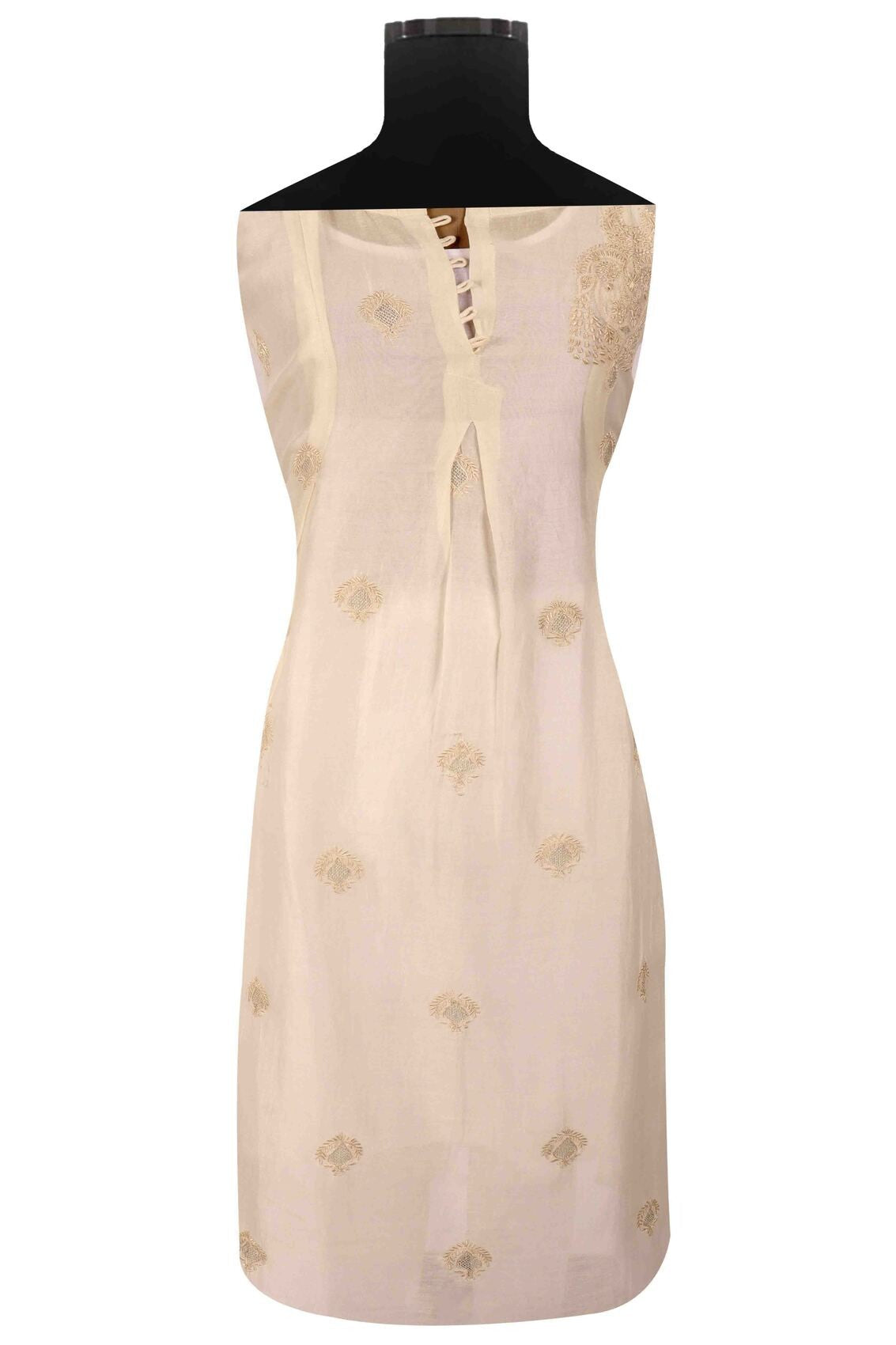 Ada Hand Embroidered Off White Chanderi Lucknowi Chikankari Unstitched Kurta Dupatta Set With Zari Work A520548
