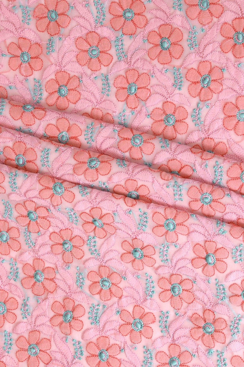 Ada Hand Embroidered Pink Georgette Lucknowi Chikan Unstitched Suit Piece A566784