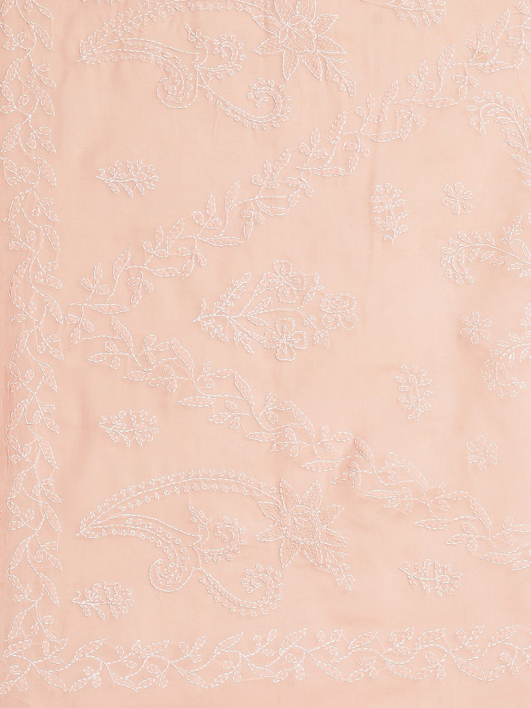Ada Hand Embroidered Peach Cotton Lucknow Chikan Saree With Blouse- A311185