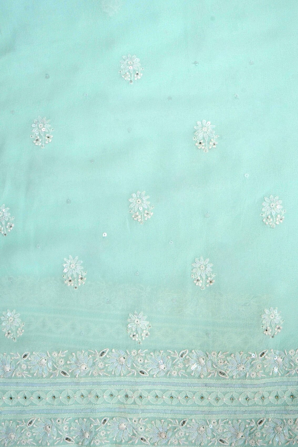 Ada Hand Embroidered Sea Green Pure Georgette Lucknowi Chikankari Unstitched Kurta Piece With Sequinned Work A508033