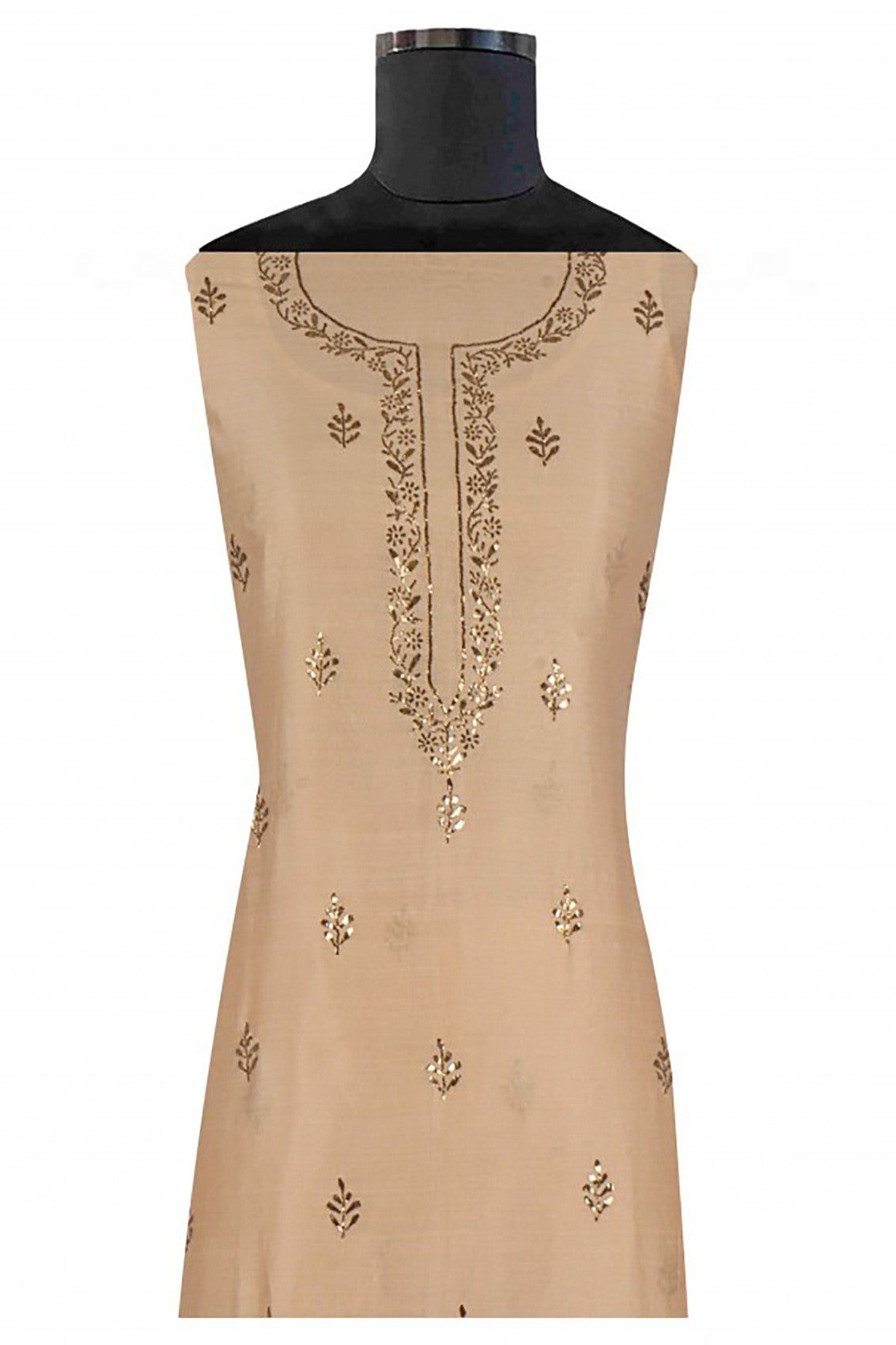 Ada Hand Embroidered Fawn Chanderi Lucknowi Chikankari Unstitched Suit Piece With Gota Patti Work A507952