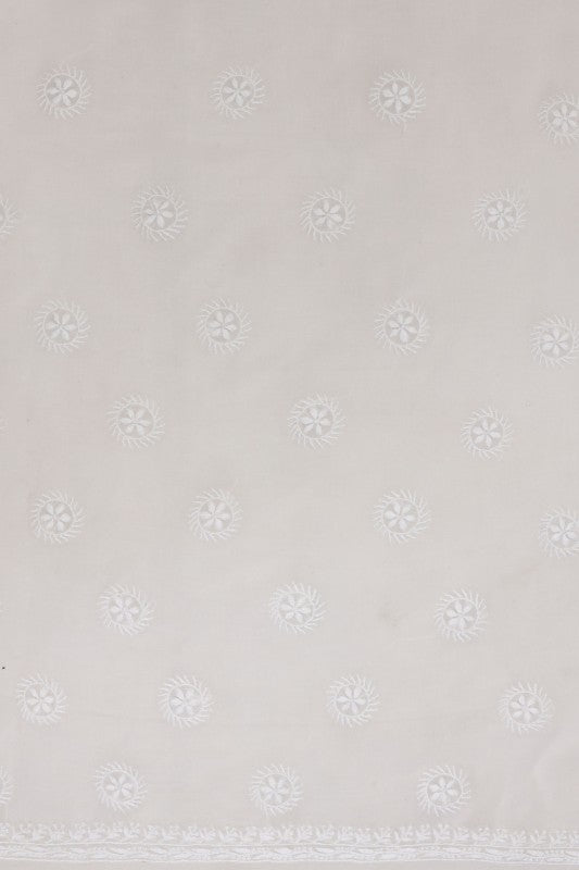 Ada Hand Embroidered White Pure Georgette Lucknowi Chikan Unstitched Kurta Dupatta Set A541409