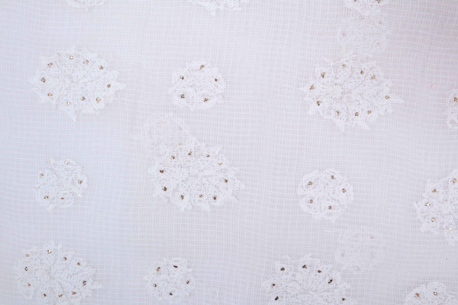 Ada Hand Embroidered White Kota Lucknowi Chikan Unstitched Kurta Piece With Muqaish Work A619161
