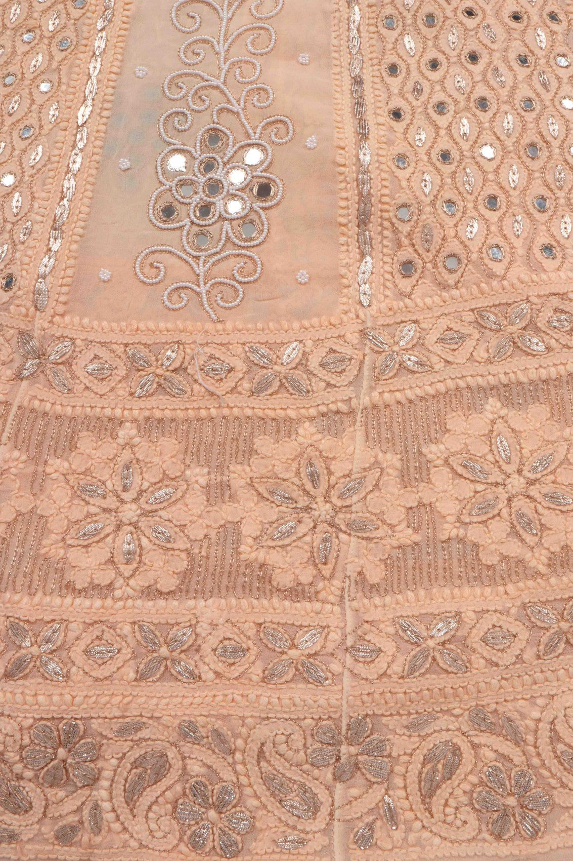 Ada Hand Embroidered Light Peach Georgette Lucknowi Chikankari Semi-Stitched Anarkali Kurta Dupatta Set With Gota Patti Work 01A135120