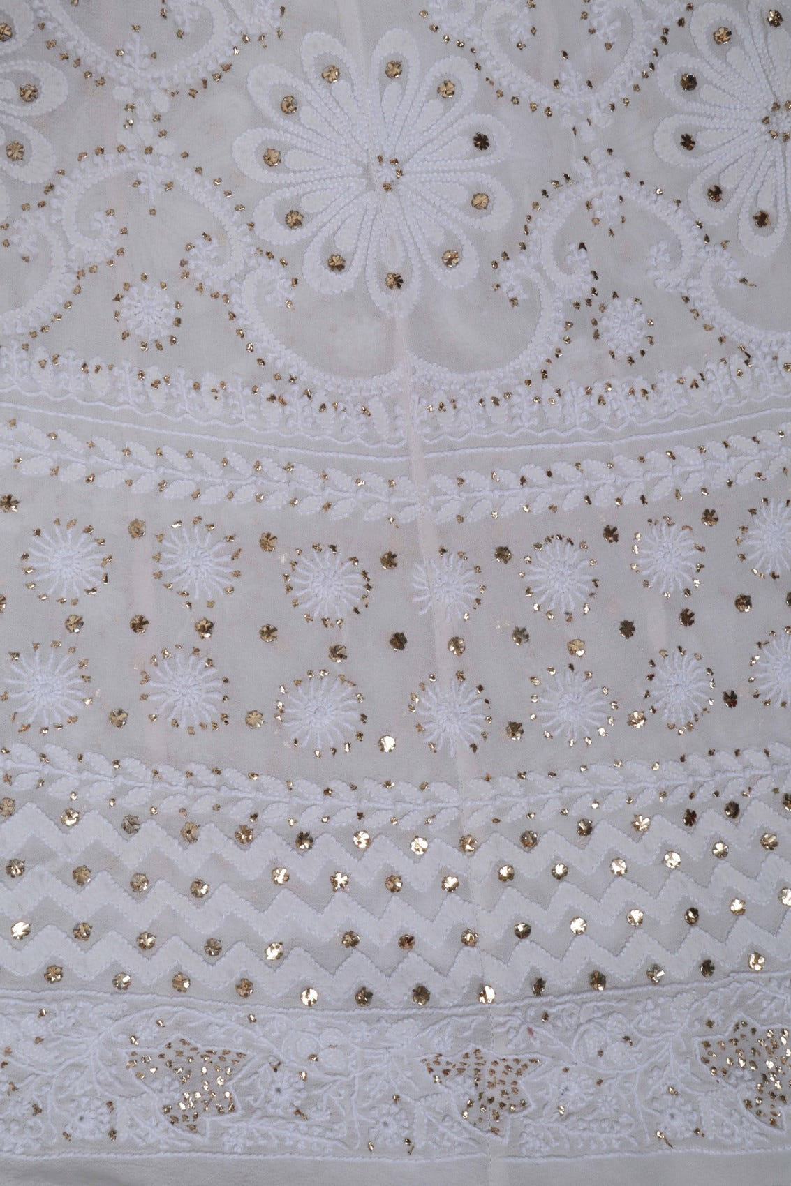 Ada Hand Embroidered Off White Pure Georgette Lucknowi Chikankari Semi-Stitched Anarkali Kurta Dupatta Set With Muqaish Work 01A132506