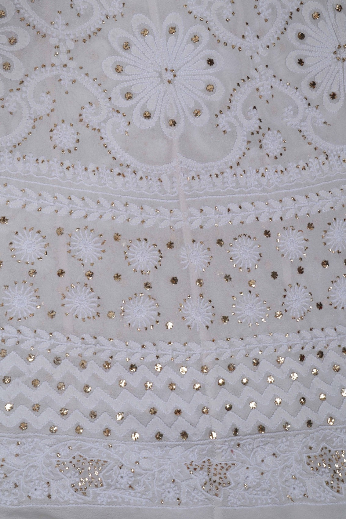 Ada Hand Embroidered Off White Pure Georgette Lucknowi Chikankari Semi-Stitched Anarkali Kurta Dupatta Set With Muqaish Work 01A132506