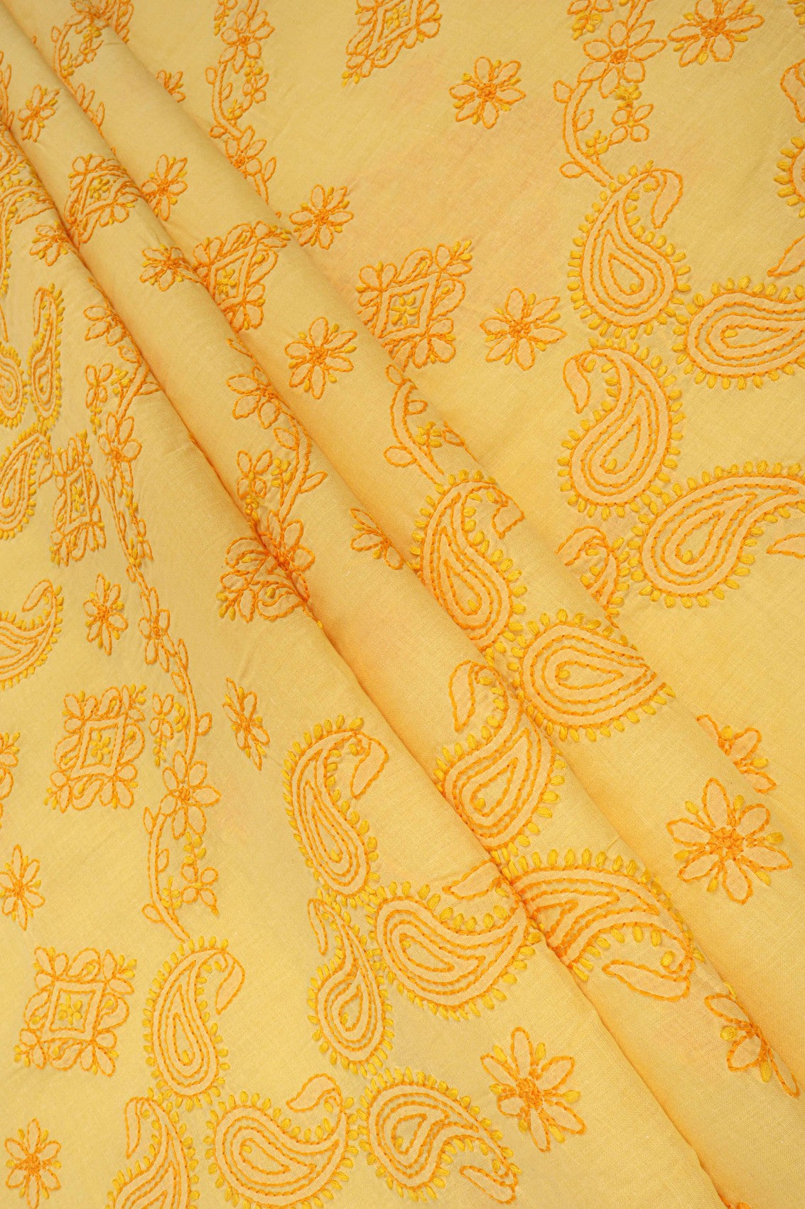 Ada Hand Embroidered Yellow Cotton Lucknowi Chikankari Unstitched Suit Piece A595134