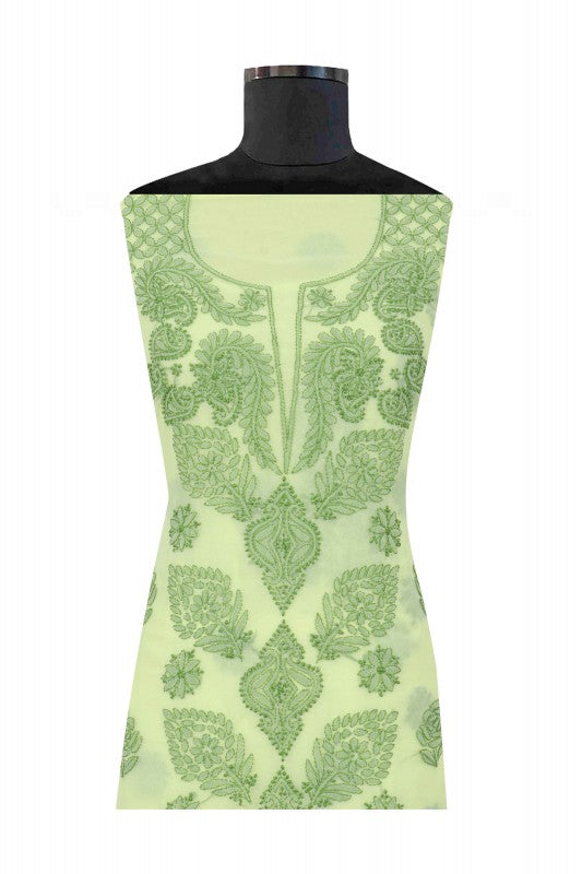 Ada Hand Embroidered Lemon Georgette Lucknowi Chikan Unstitched Suit Piece A211222