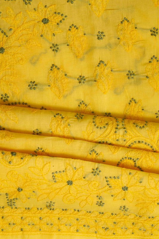 Ada Hand Embroidered Yellow Cotton Lucknowi Chikan Unstitched Suit Piece-A211119