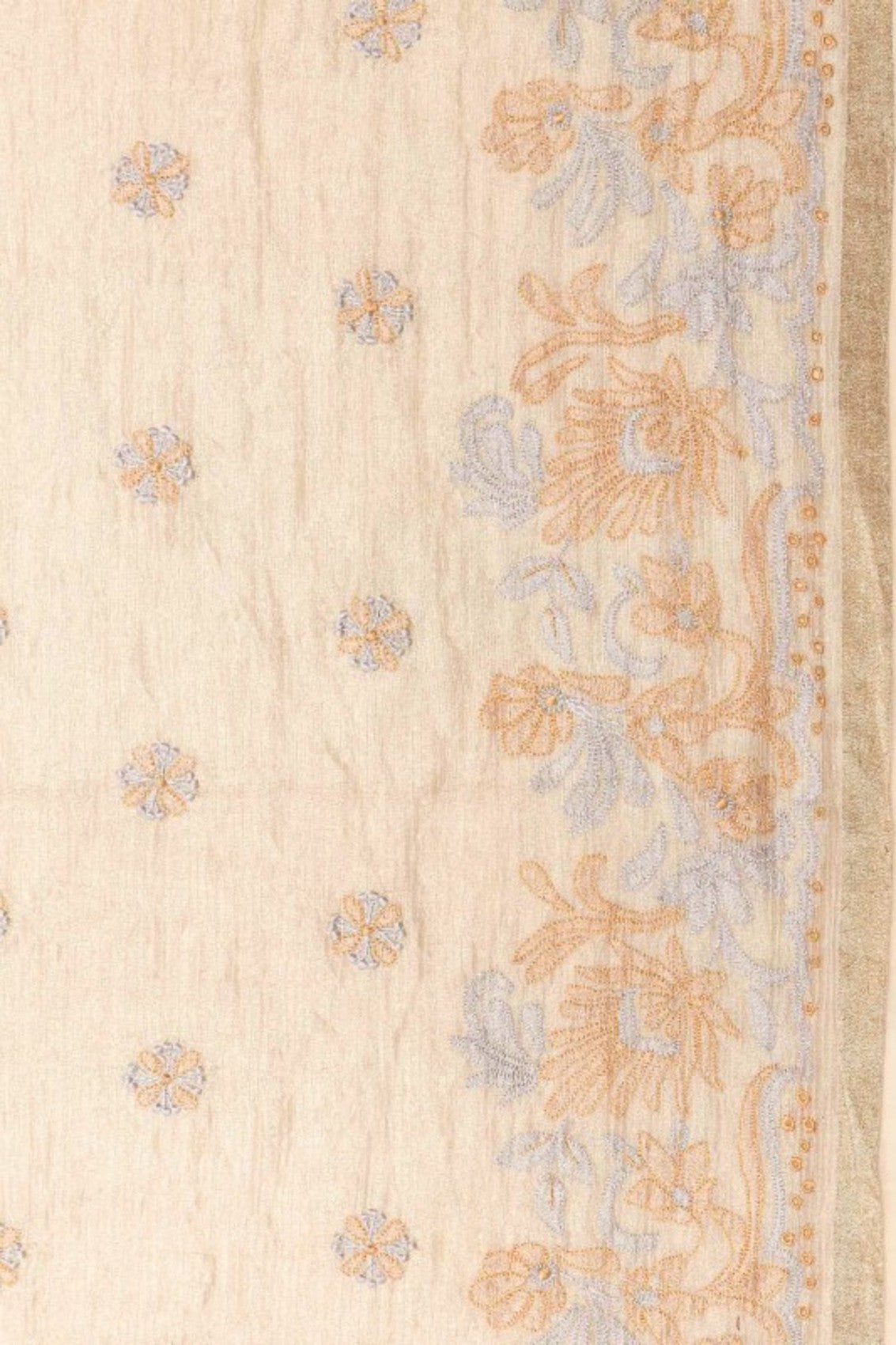 Ada Hand Embroidered Cream Chanderi Lucknowi Chikankari Saree With Blouse A148719