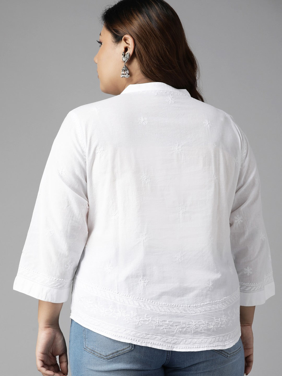 Ada Hand Embroidered White Cotton Lucknowi Chikankari Shirt A911221