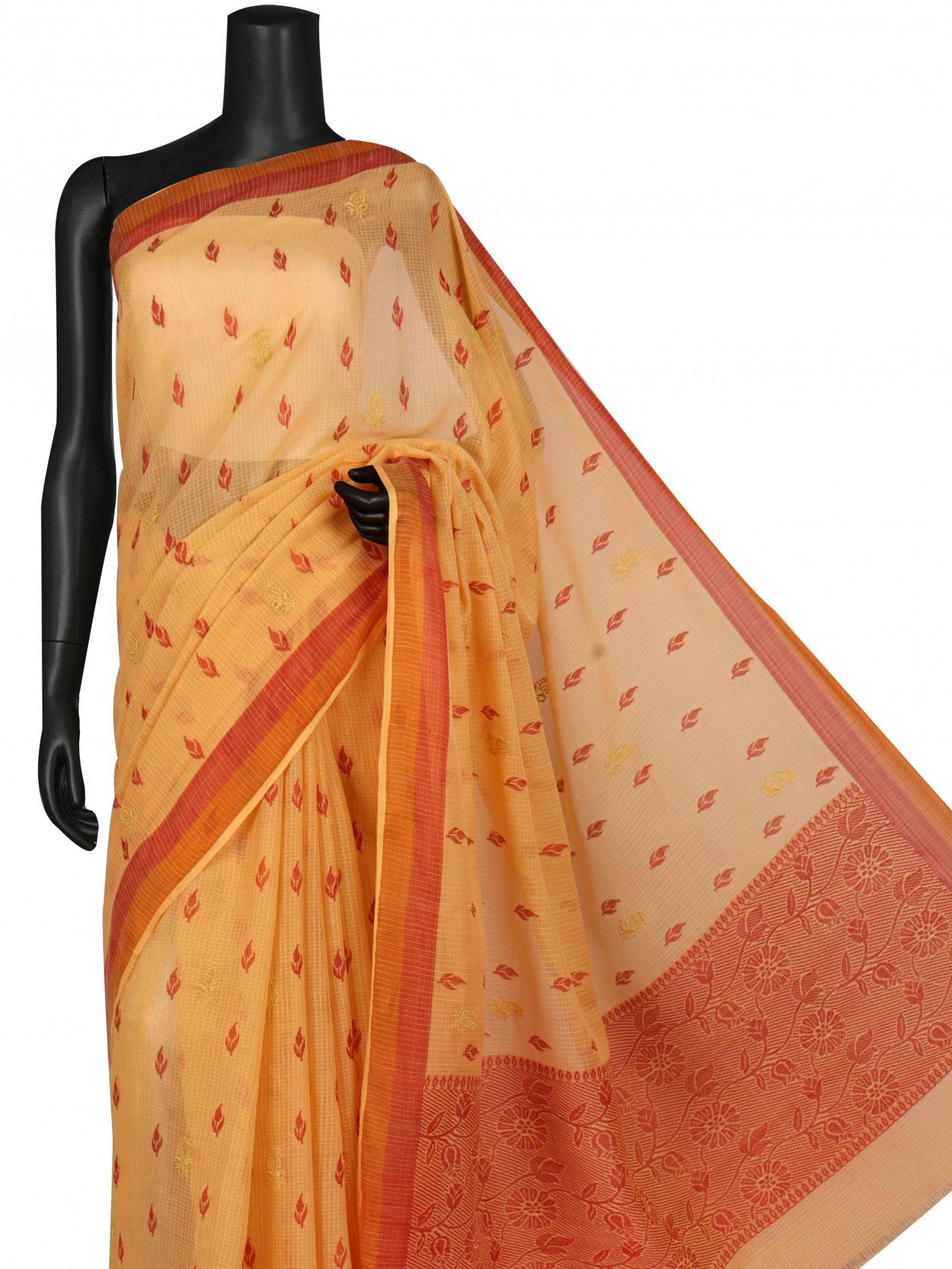 Ada Hand Embroidered Sandstone Orange Kota Lucknowi Chikankari Saree with Blouse A555452