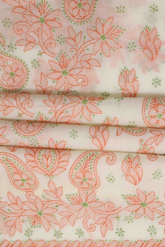 Ada Hand Embroidered Cream Cotton Lucknowi Chikan Unstitched Suit Piece - A211137