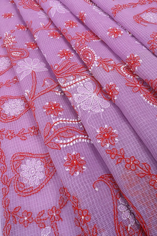 Ada Hand Embroidered Mauve Kota Lucknowi Chikankari Saree With Blouse A208086