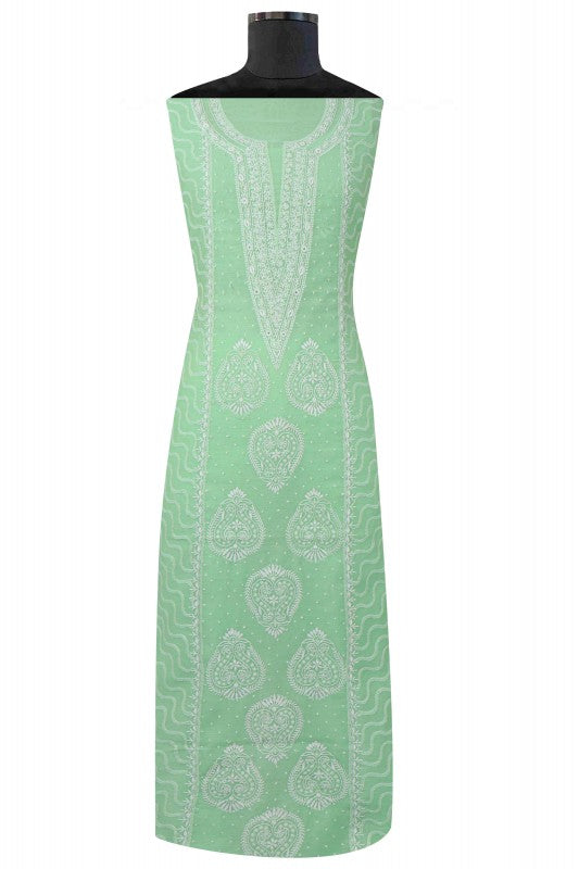Ada Hand Embroidered Green Chanderi Lucknowi Chikan Unstitched Suit Piece A594933