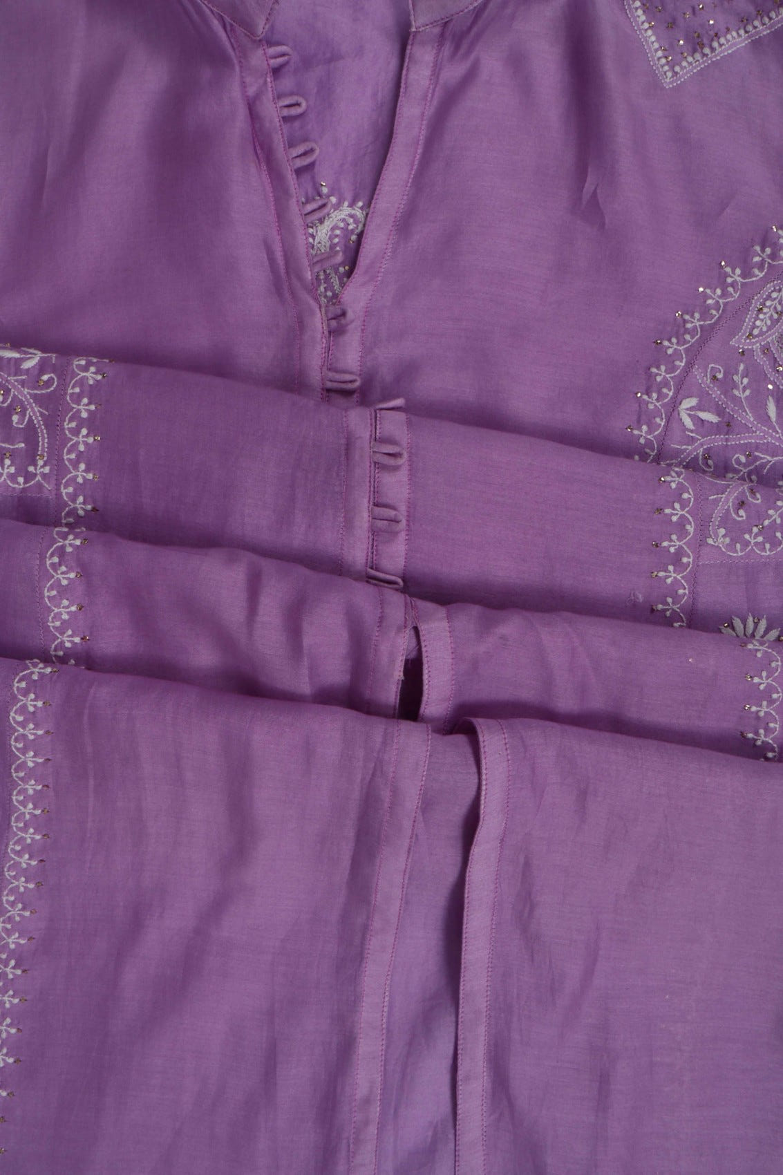 Ada Hand Embroidered Mauve Chanderi Lucknowi Chikankari Semi-Stitched Anarkali Kurta With Muqaish Work A601077
