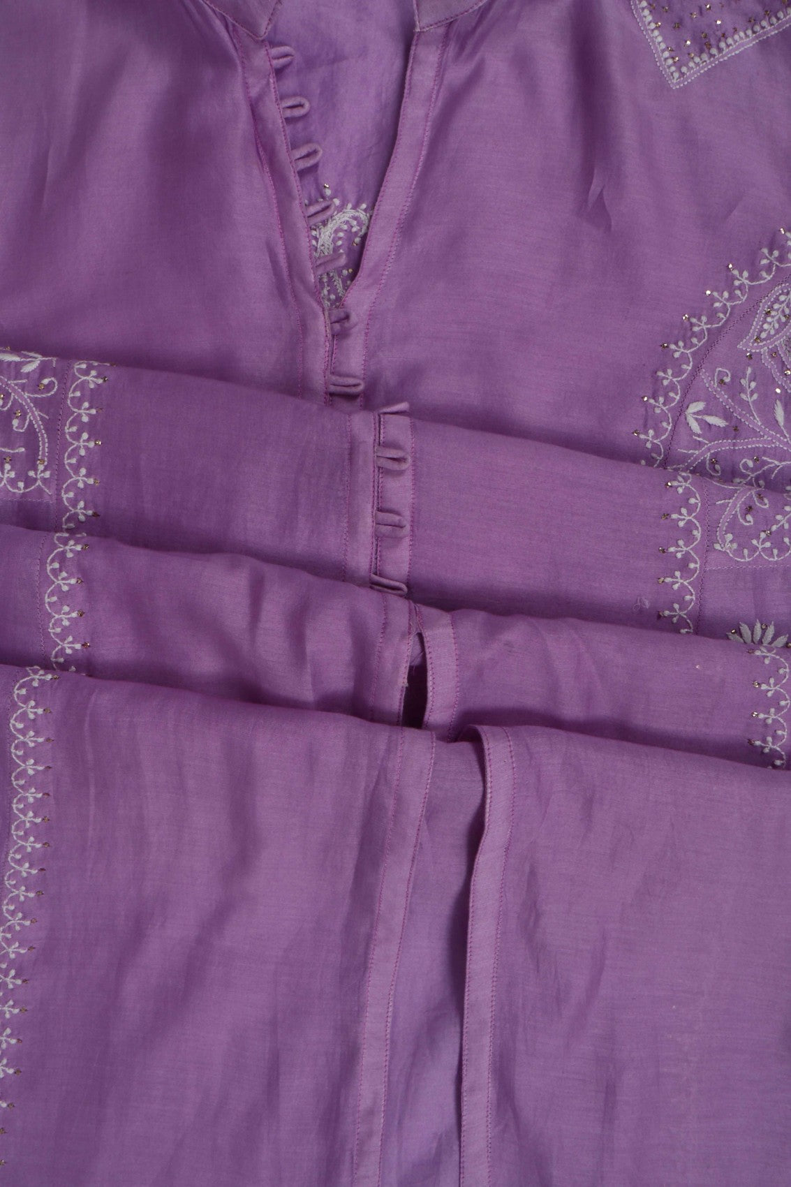 Ada Hand Embroidered Mauve Chanderi Lucknowi Chikankari Semi-Stitched Anarkali Kurta With Muqaish Work A601077