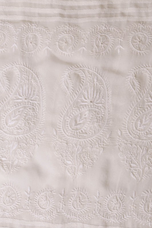 Ada Hand Embroidered White Pure Georgette Lucknowi Chikankari Saree with Blouse A557077