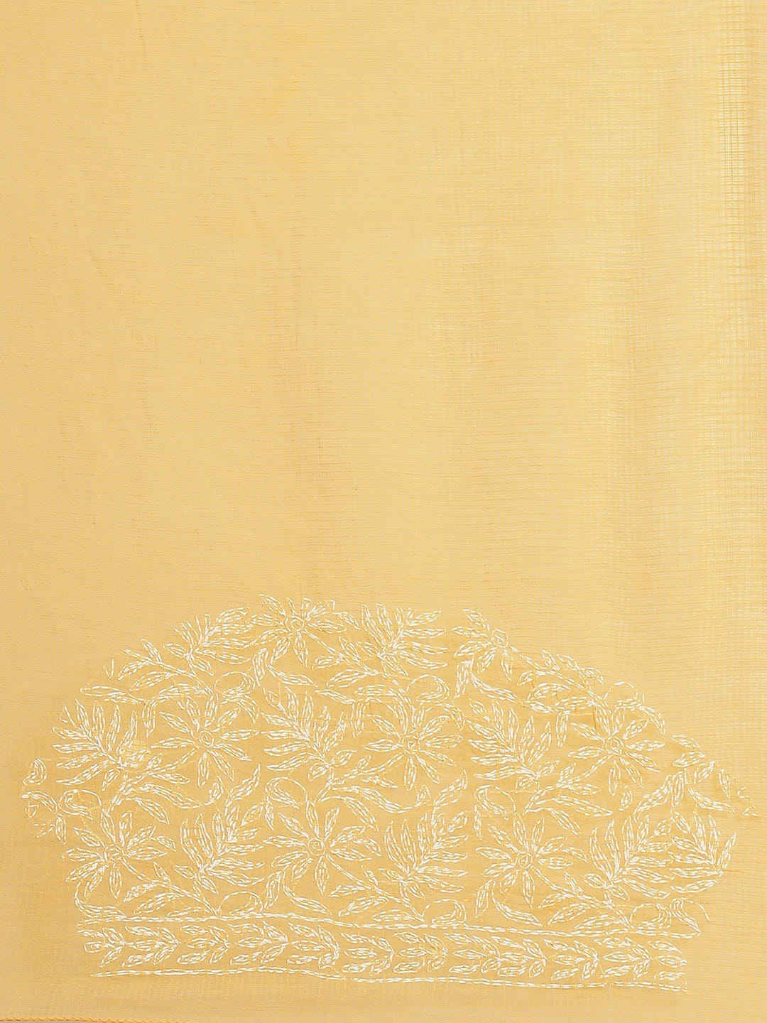Ada Hand Embroidered Mustard Kota Lucknow Chikan Saree With Blouse- A311226