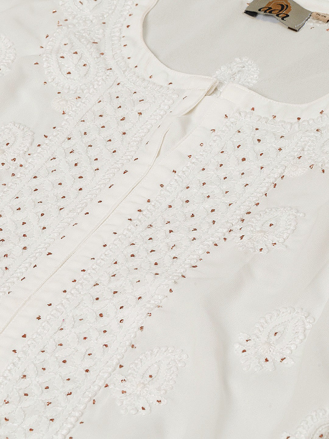 Ada Hand Embroidered White Georgette Lucknowi Chikankari Straight Kurta with Muqaish Work A100580