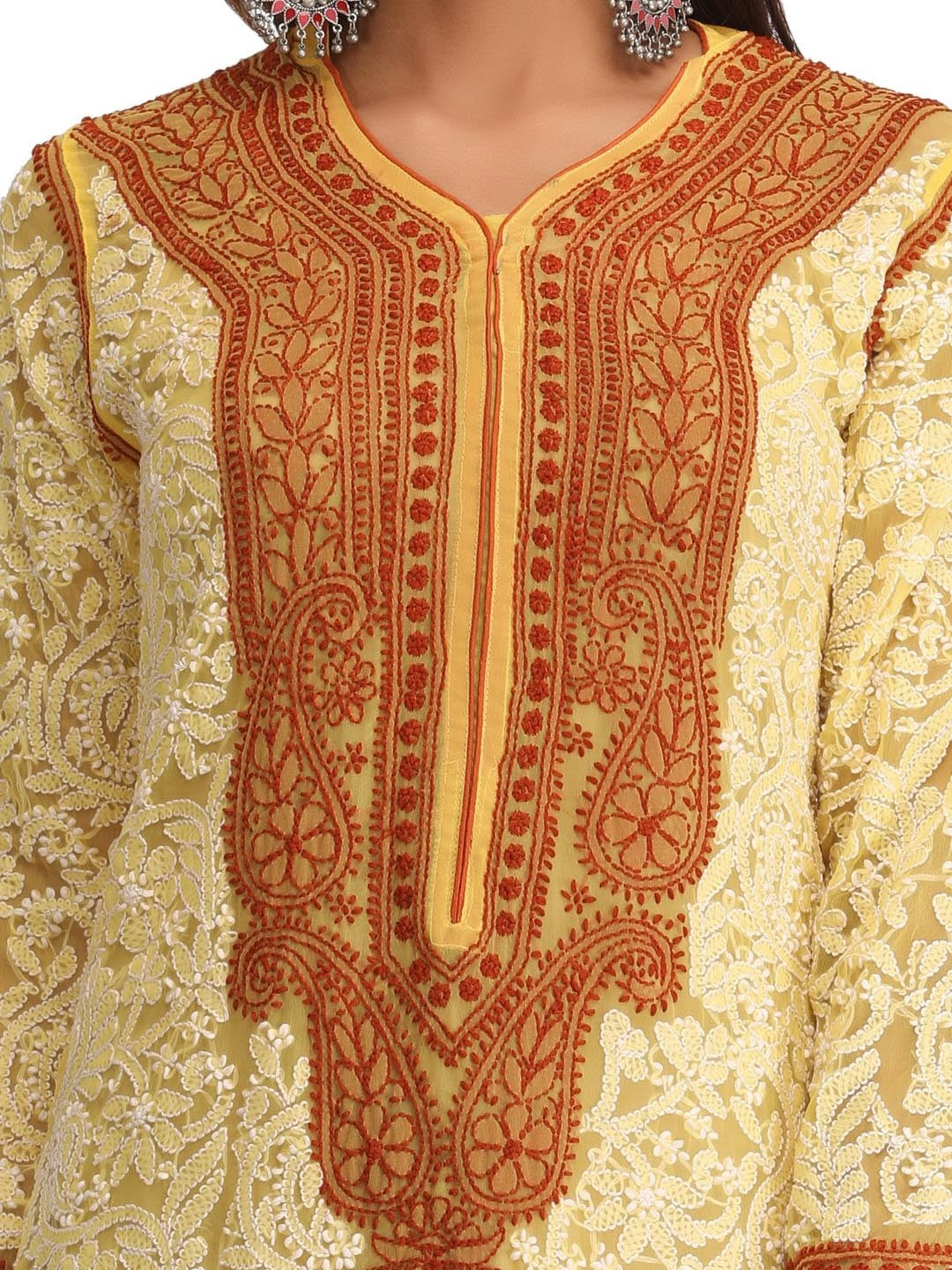 Ada Hand Embroidered Yellow Georgette Lucknowi Chikankari Staright Kurta A237444