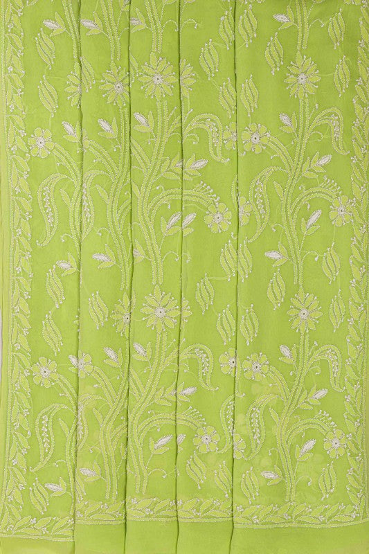 Ada Hand Embroidered Light Green Pure Georgette Lucknowi Chikankari Saree with Blouse  A310987