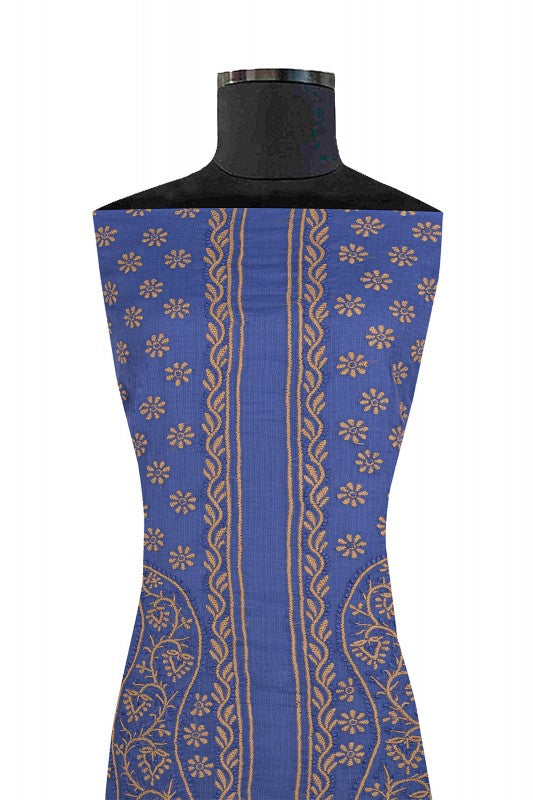 Ada Hand Embroidered Royal Blue Kota Chikan Unstitched Kurta Piece- A599630