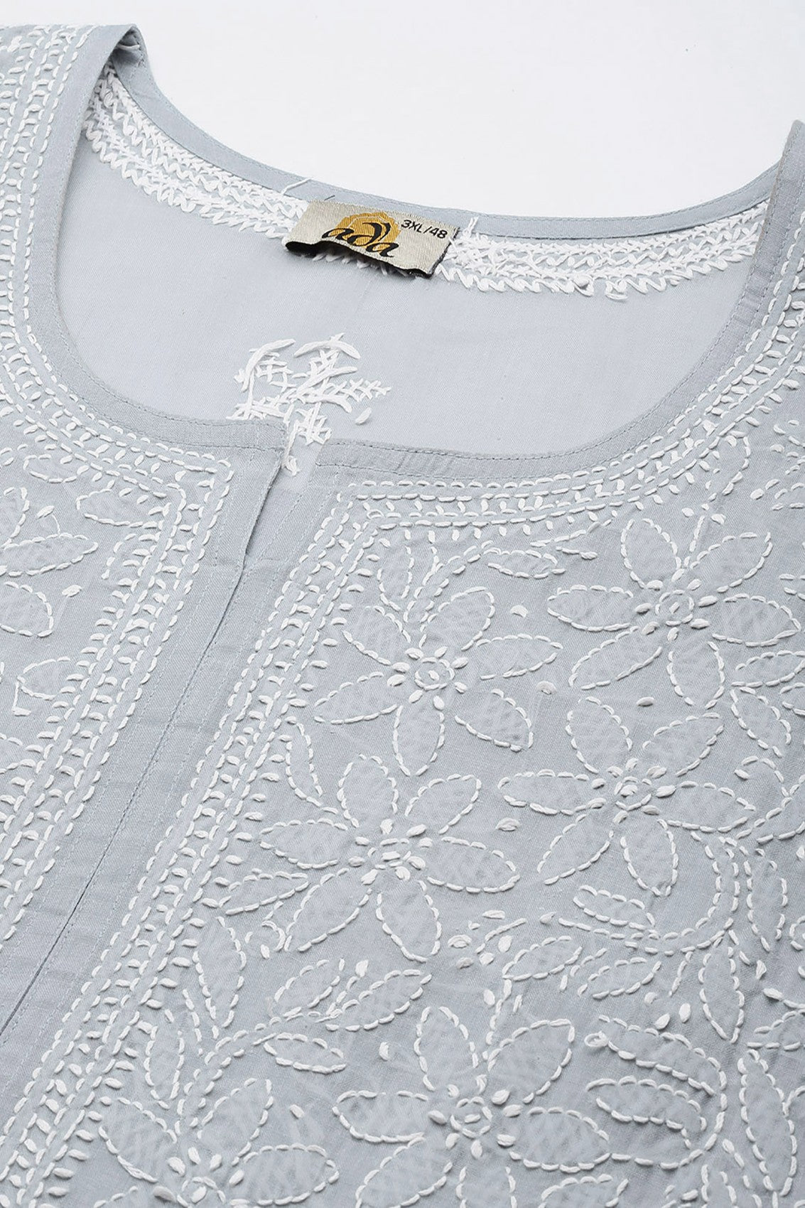 Ada Hand Embroidered Grey Cotton Lucknowi Chikankari Straight Kurta A411386