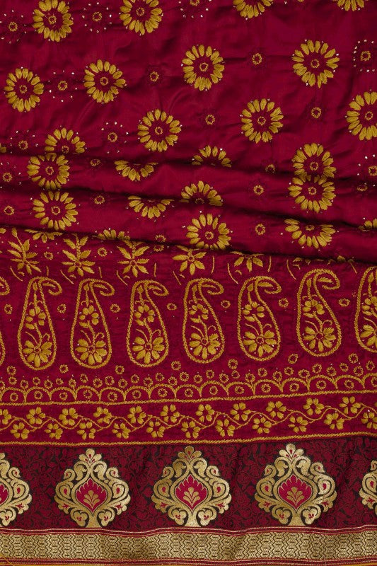 Ada Hand Embroidered Maroon Cotton Lucknowi Chikan Unstitched Suit Piece With Muqaish Work – A622615