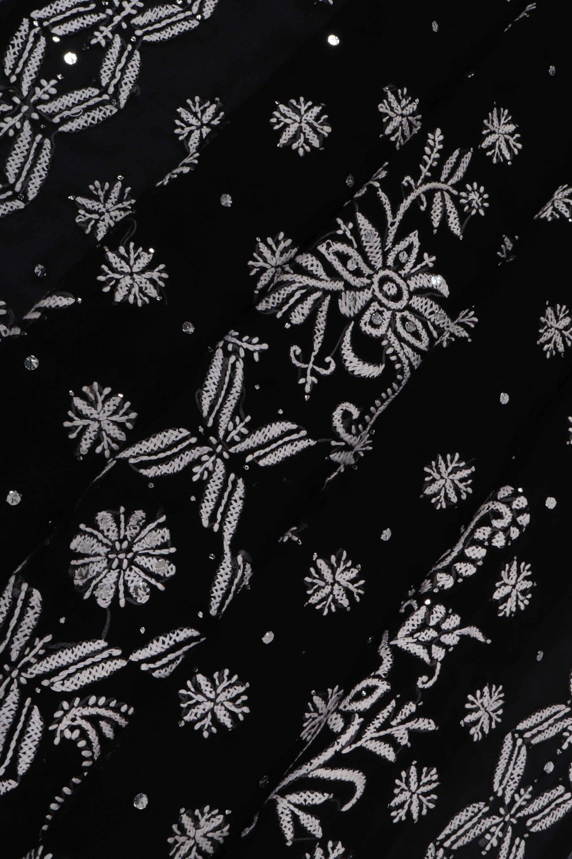 Ada Hand Embroidered Black Georgette Lucknowi Chikankari Saree/Blouse With Muqaish Work A381079
