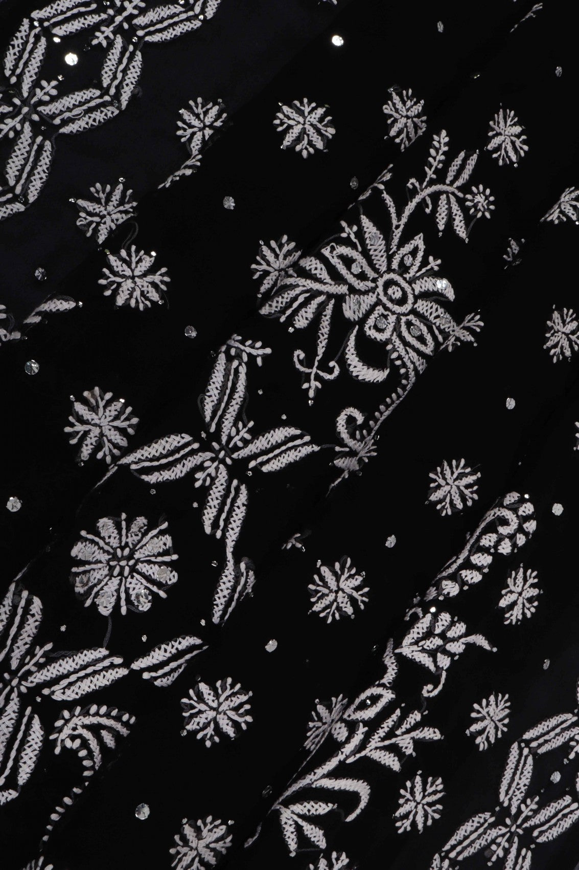 Ada Hand Embroidered Black Georgette Lucknowi Chikankari Saree/Blouse With Muqaish Work A381079