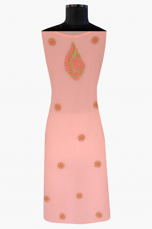 Ada Hand Embroidered Peach Georgette Lucknowi Chikankari Unstitched Suit Piece A211192