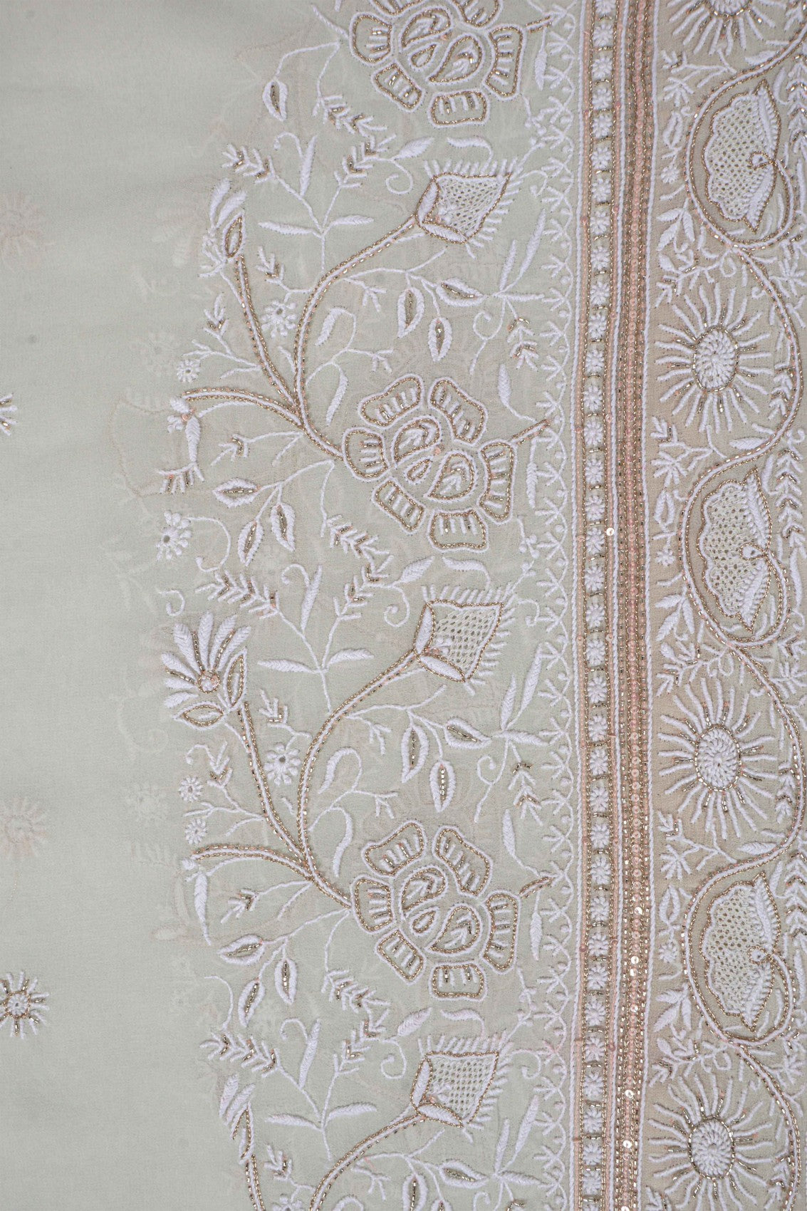 Ada Hand Embroidered Light Pista Green Pure Georgette Lucknowi Chikankari Saree/Blouse With Cutdana Work A619877