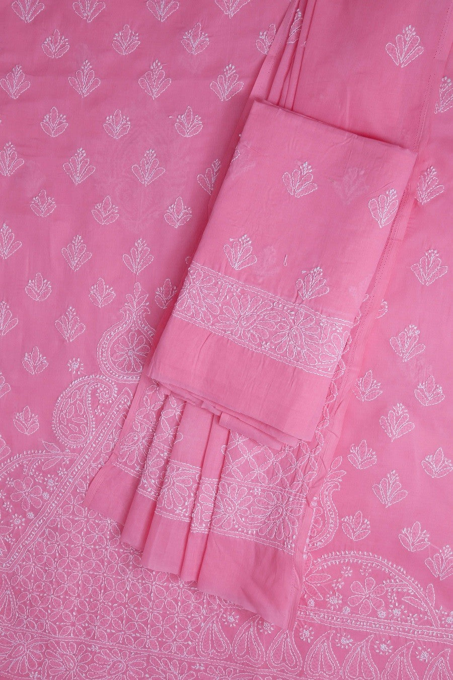 Ada Hand Embroidered Pink Cotton Lucknowi Chikan Unstitched Suit Piece–A607708
