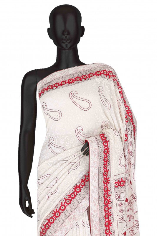 Ada Hand Embroidered Blossom White Pure Georgette Lucknowi Chikankari Saree- A72779