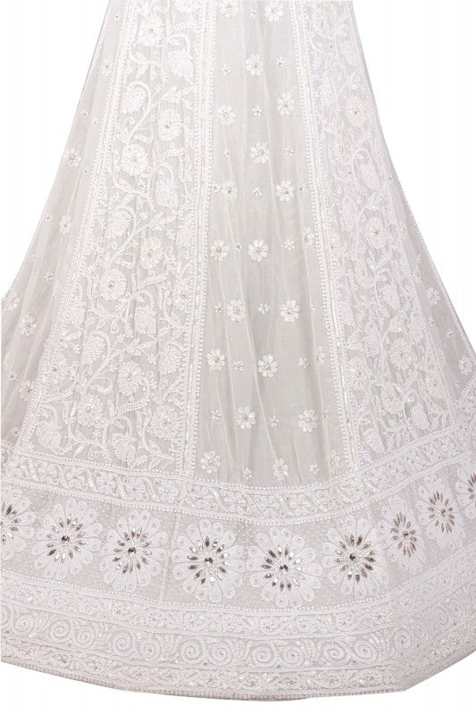 Ada Hand Embroidered White Georgette Lucknowi Chikankari Lehenga Set with Pearl Work A74224