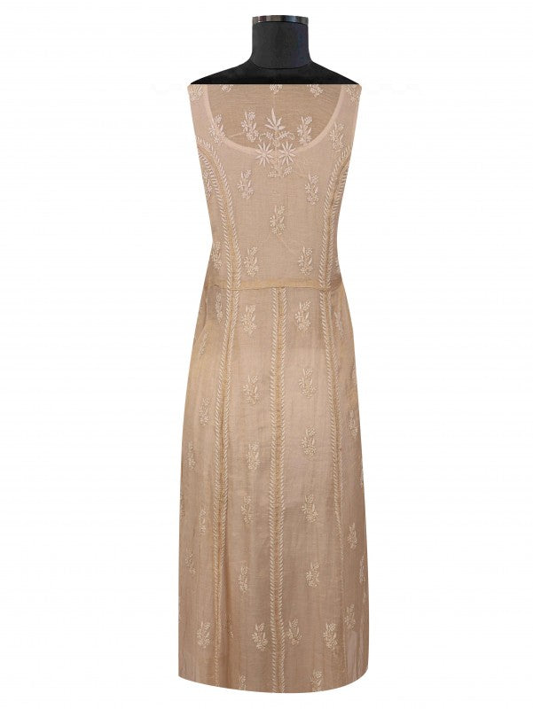 Ada Hand Embroidered Natural Fawn Tissue Lucknowi Chikan Unstitched Kurta Piece With Muqaish Work A597258