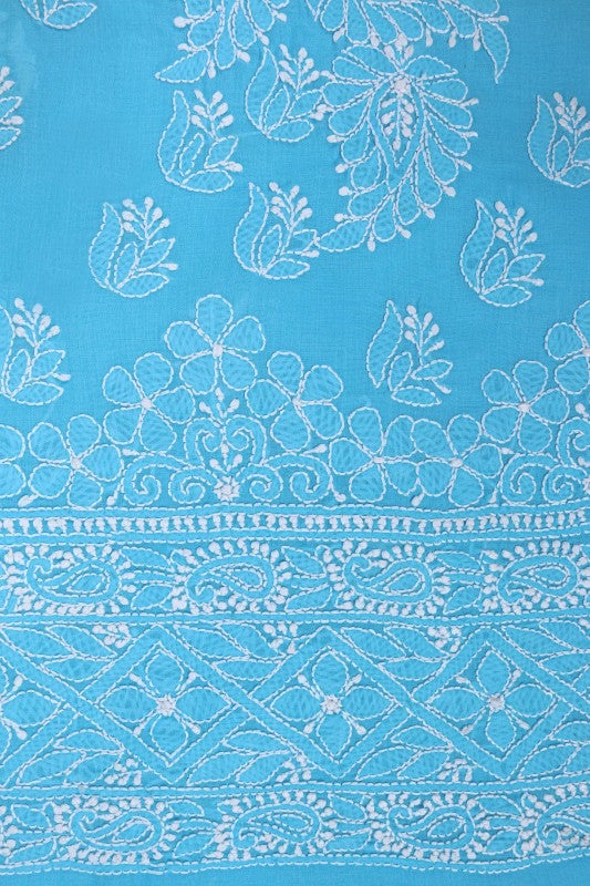 Ada Hand Embroidered Sky Blue Cotton Lucknowi Chikankari Unstitched Suit Piece A607743
