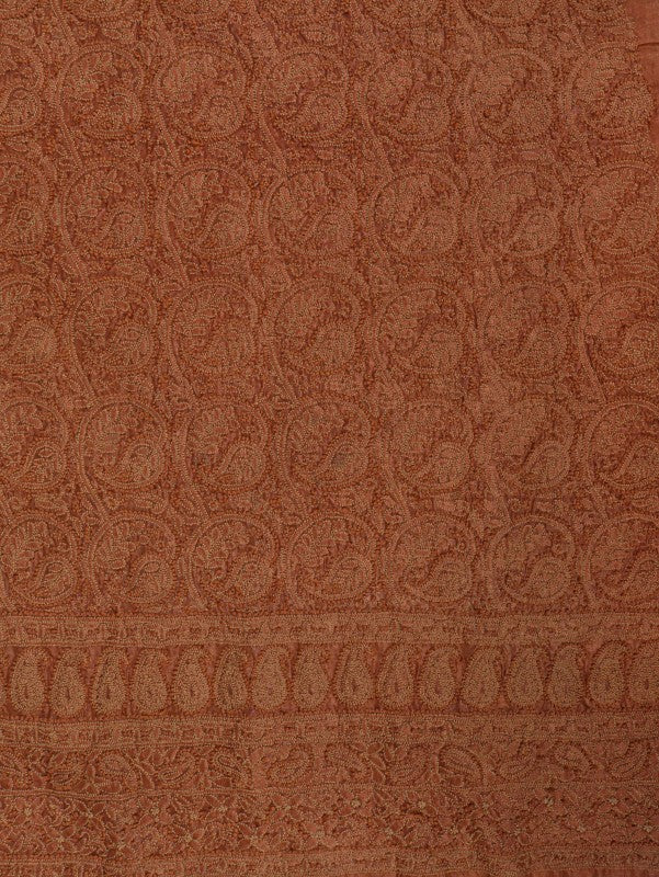 Ada Hand Embroidered Bronze Rust Silk Lucknowi Chikankari Unstitched Kurta Piece A612137