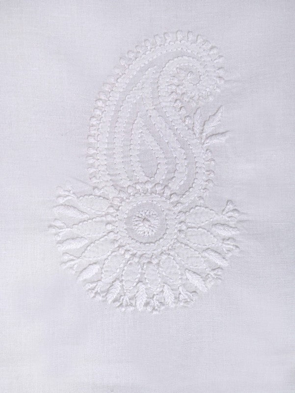 Ada Hand Embroidered White Cotton Lucknowi Chikankari Unstitched Kurta Piece A108917