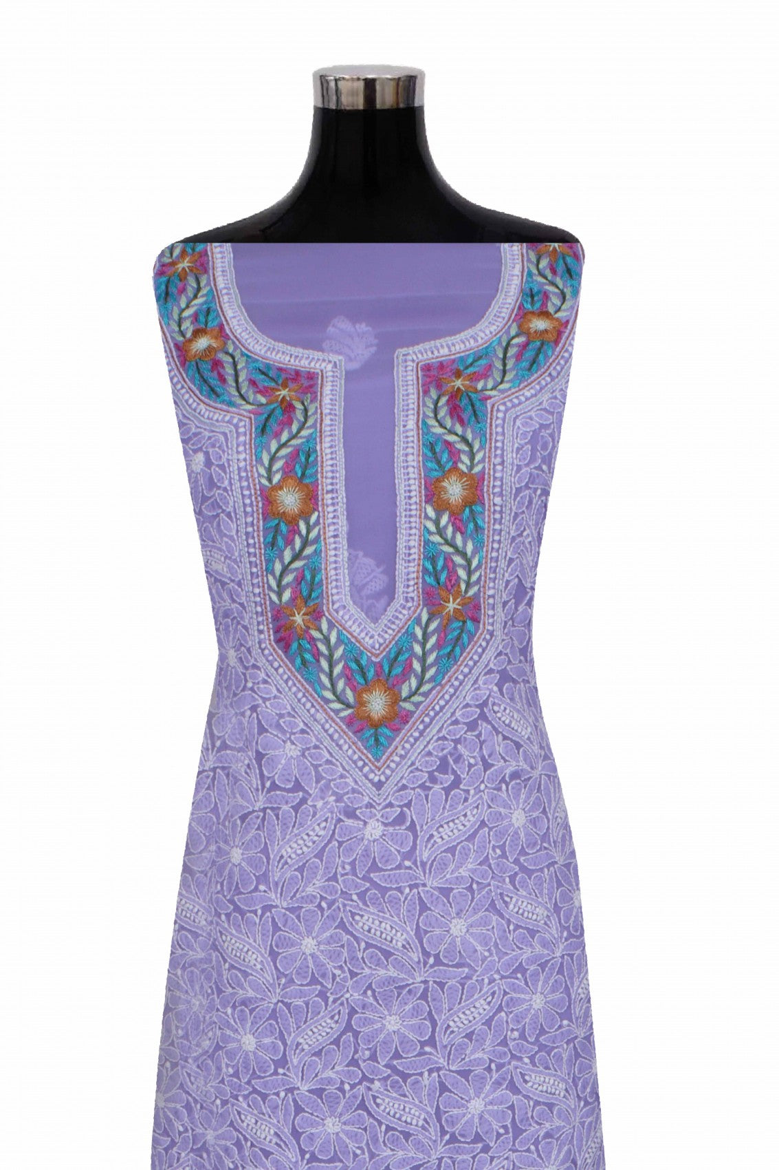 Ada Hand Embroidered Mauve Georgette Lucknowi Chikankari Unstitched Suit Piece With Parsi Work 01A250597