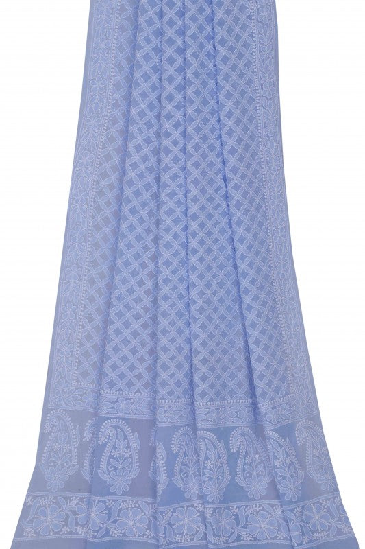 Ada Hand Embroidered Blue Pure Georgette Chikan Dupatta- A533074