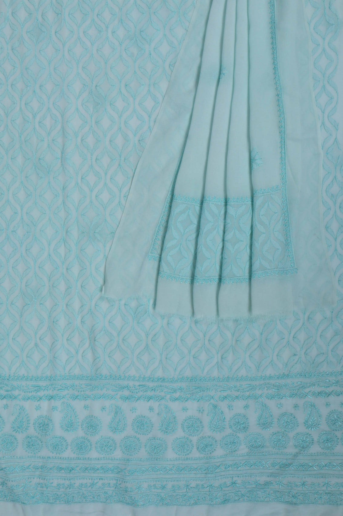 Ada Hand Embroidered Sea Green Georgette Lucknowi Chikankari Unstitched Kurta Dupatta Set A525503